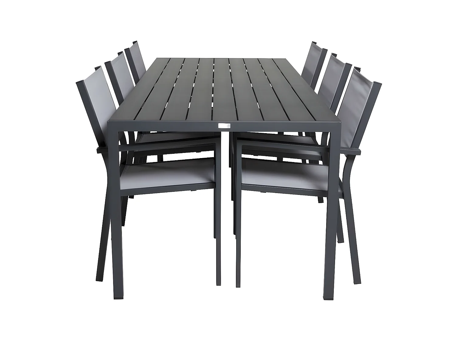 Break tuinmeubelset tafel 90x205cm zwart, 6 stoelen Copacabana grijs.