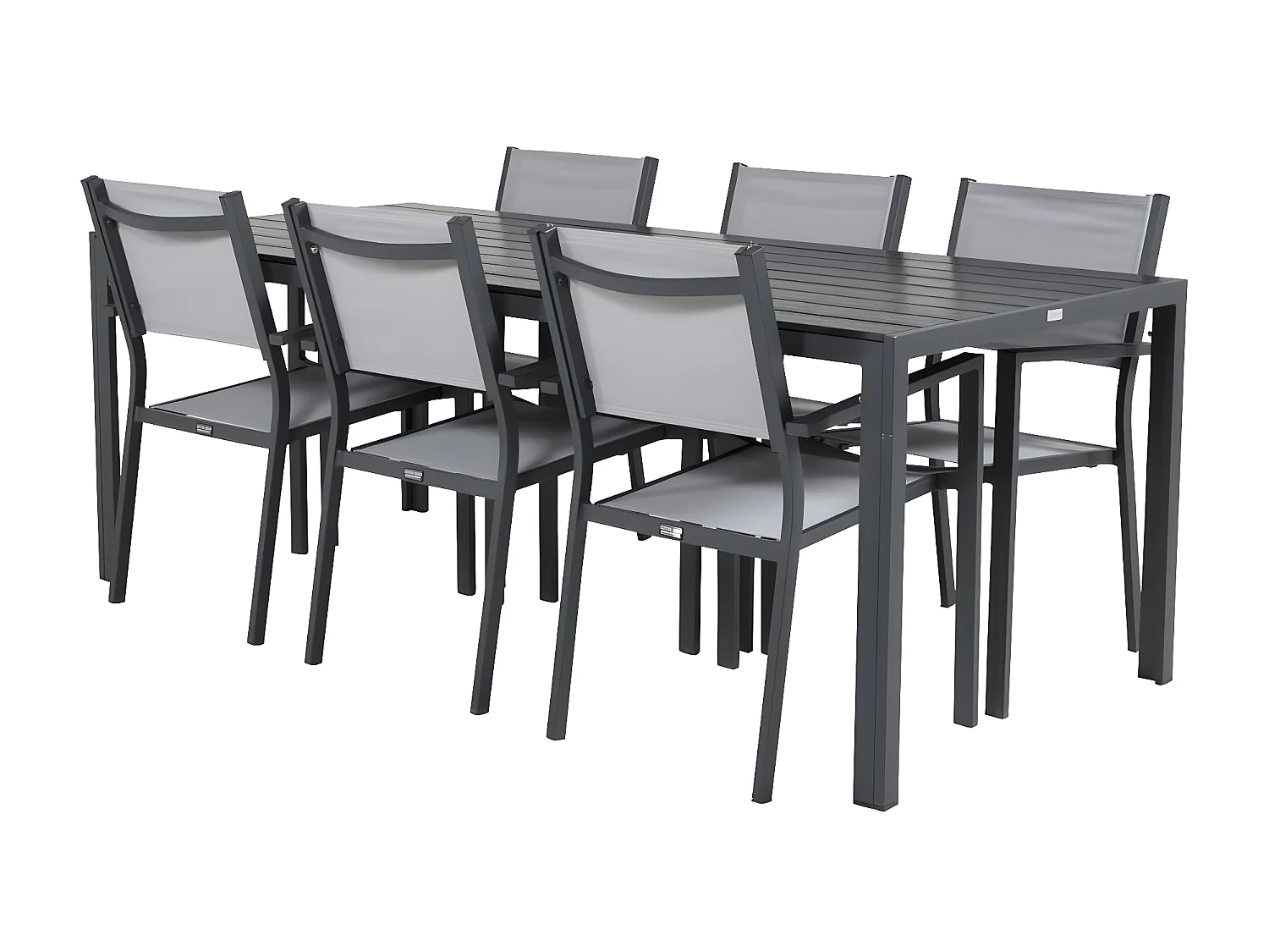 Break set de jardin table 90x205cm noir, 6 chaises Copacabana gris.