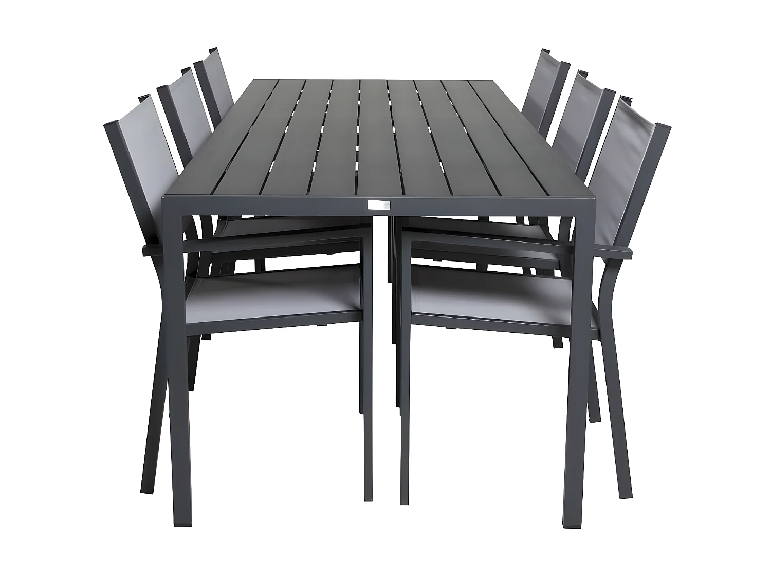 Break set de jardin table 90x205cm noir, 6 chaises Copacabana gris.