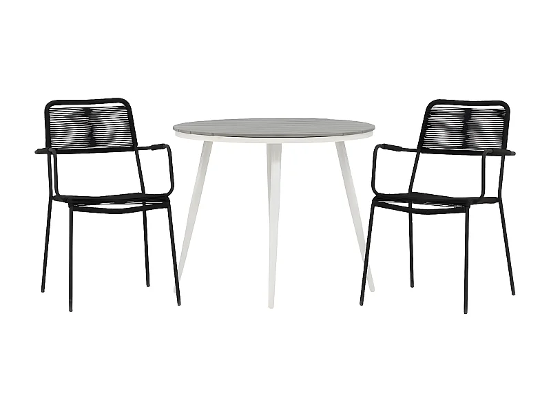 Break Gartenset Tisch Ø90cm grau, 2 Stühle Lindos schwarz.