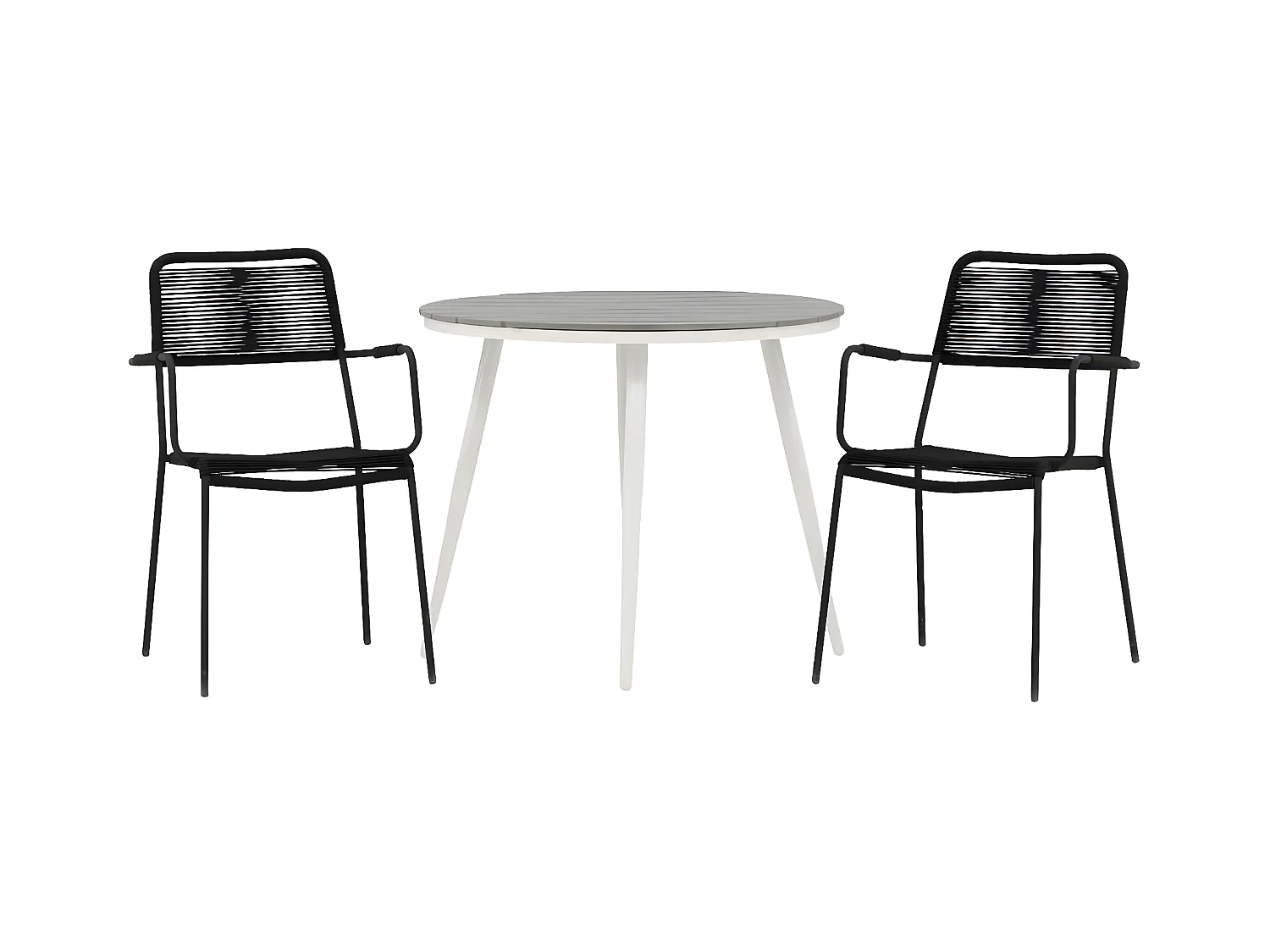 Break set de jardin table Ø90cm gris, 2 chaises Lindos noir.