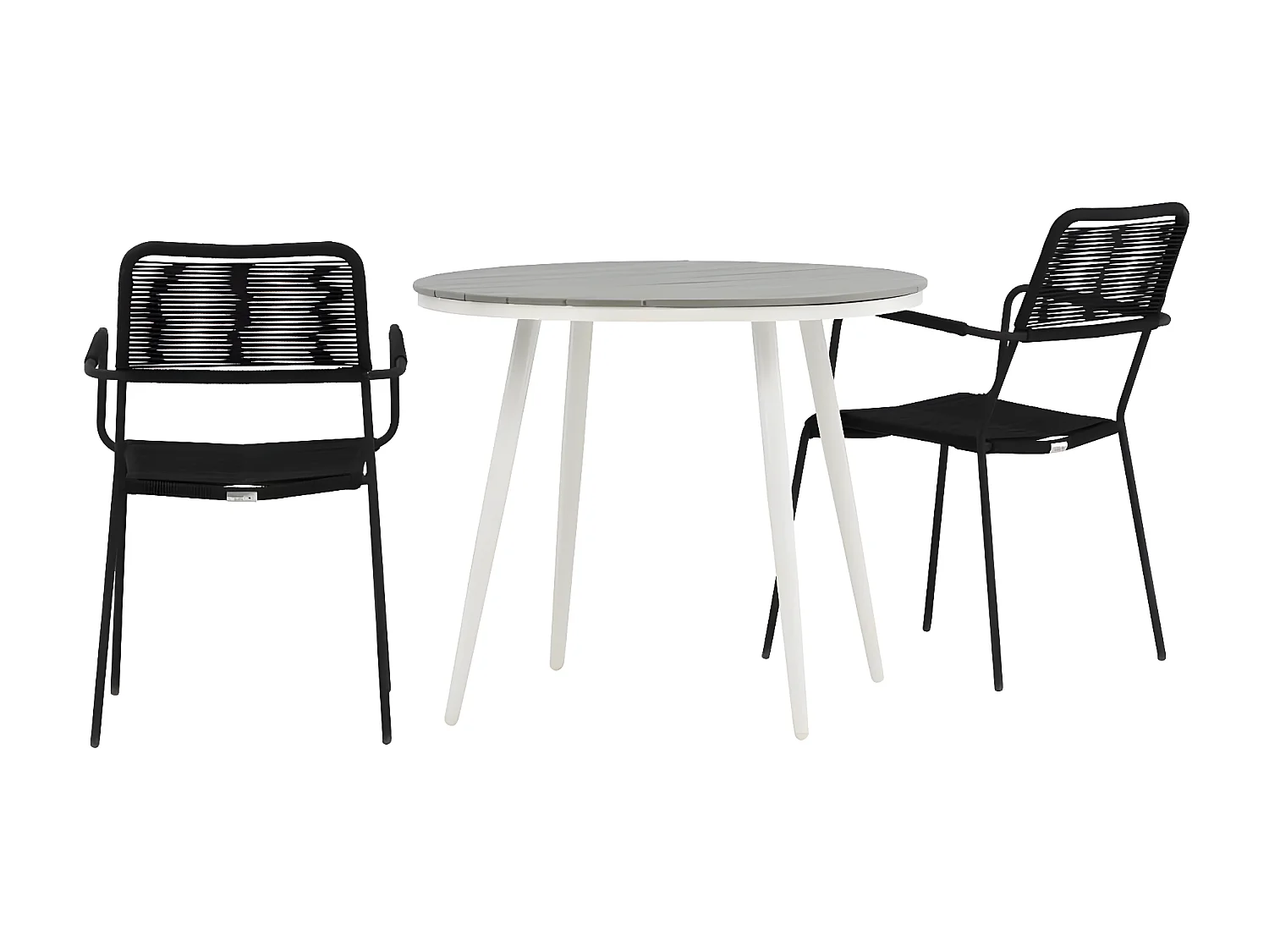 Break Gartenset Tisch Ø90cm grau, 2 Stühle Lindos schwarz.