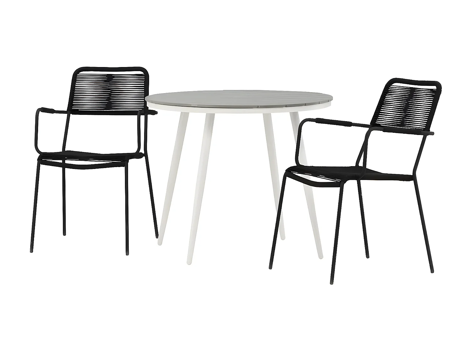 Break Gartenset Tisch Ø90cm grau, 2 Stühle Lindos schwarz.