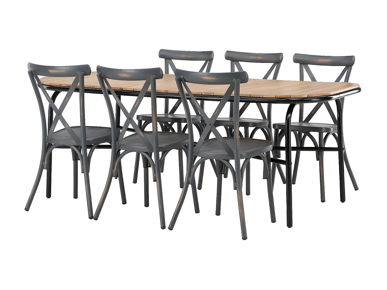 Holmbeck Gartenset Tisch 90x200cm natur, 6 Stühle Peking dunkel grau.