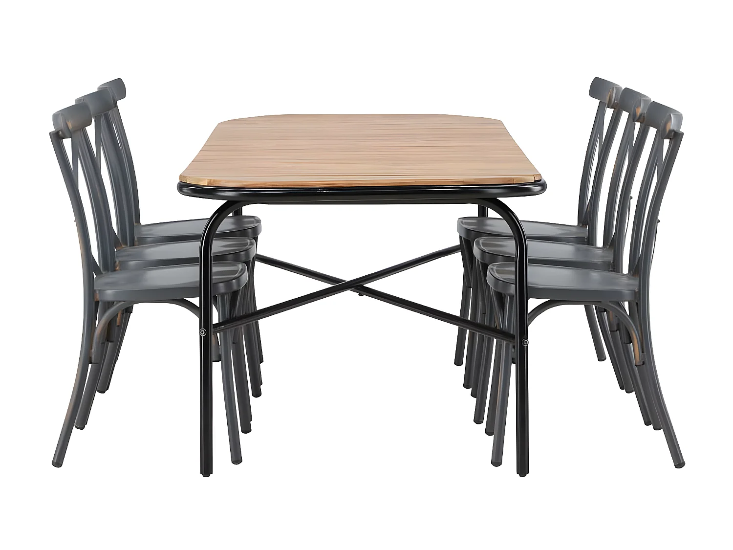 Holmbeck Gartenset Tisch 90x200cm natur, 6 Stühle Peking dunkel grau.