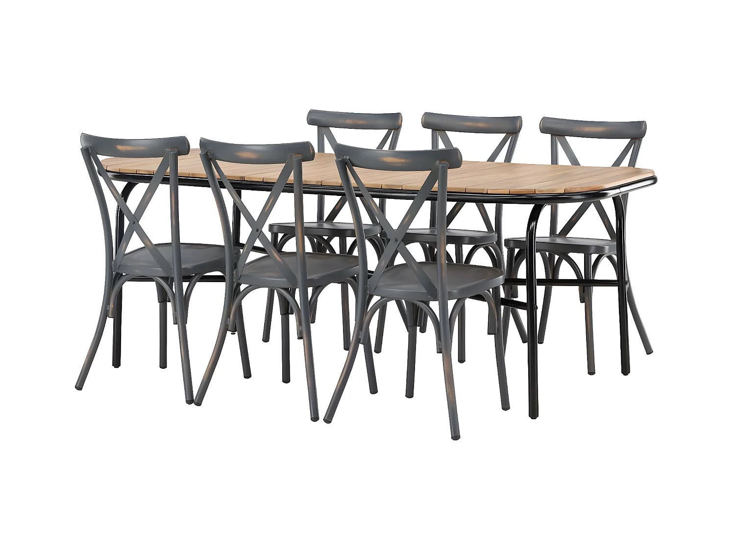 Holmbeck set de jardin table 90x200cm naturel, 6 chaises Peking gris foncé.