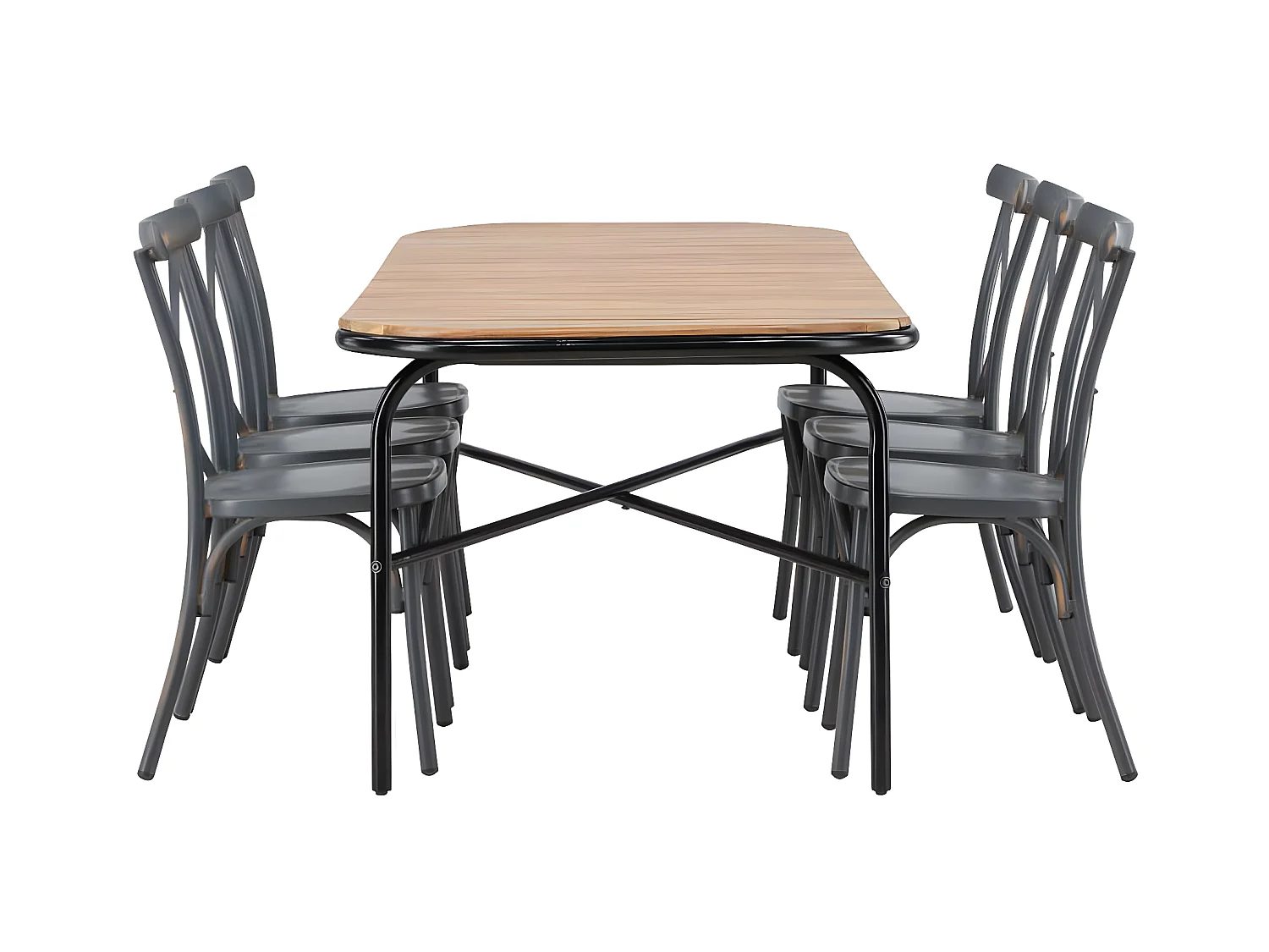 Holmbeck set de jardin table 90x200cm naturel, 6 chaises Peking gris foncé.