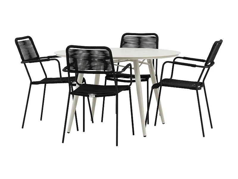 Lina set de jardin table Ø120cm beige, 4 chaises Lindos noir.