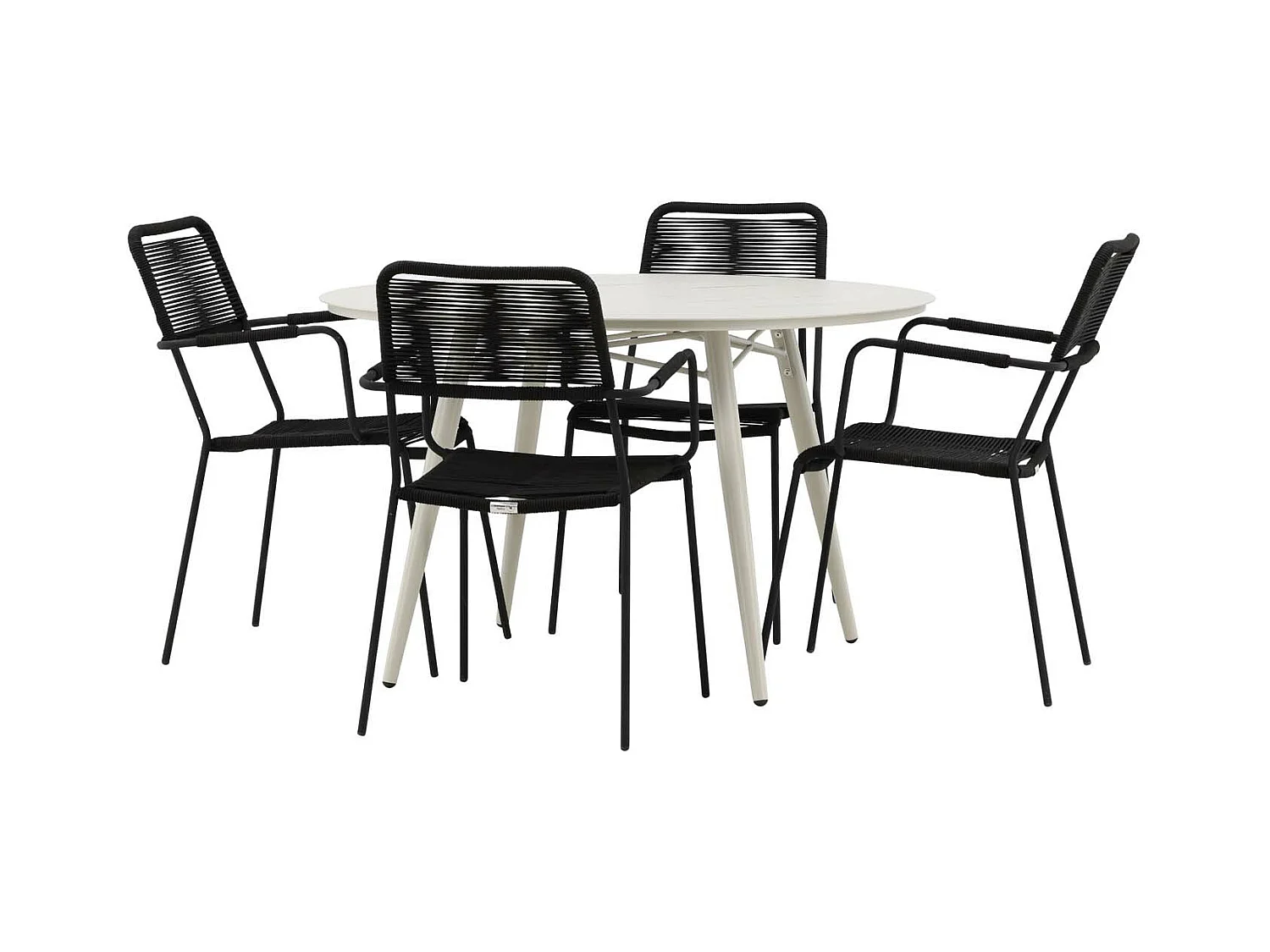 Lina set de jardin table Ø120cm beige, 4 chaises Lindos noir.