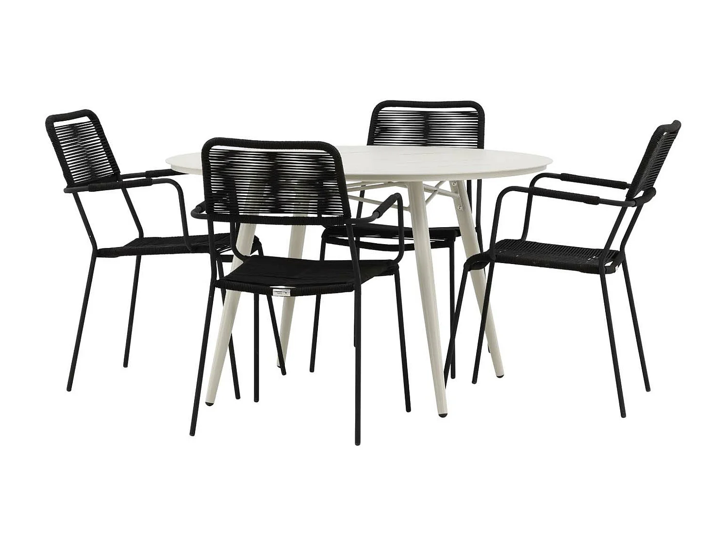 Lina set de jardin table Ø120cm beige, 4 chaises Lindos noir.