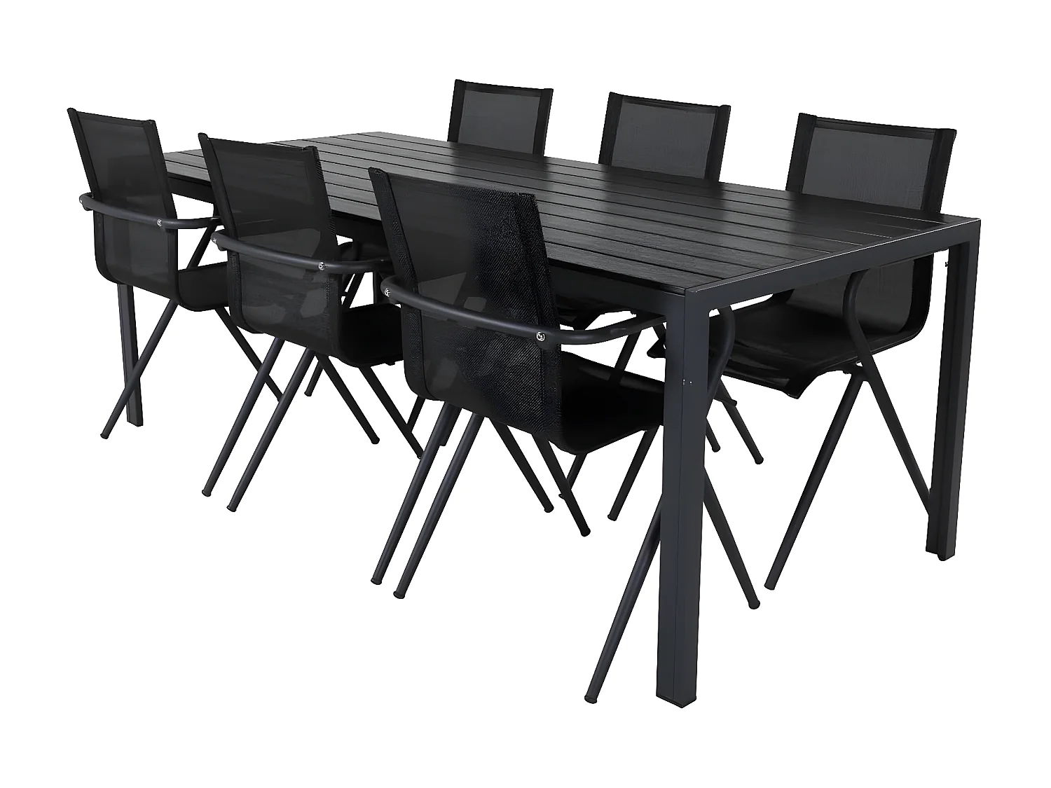 Break set de jardin table 90x205cm noir, 6 chaises Alina noir.