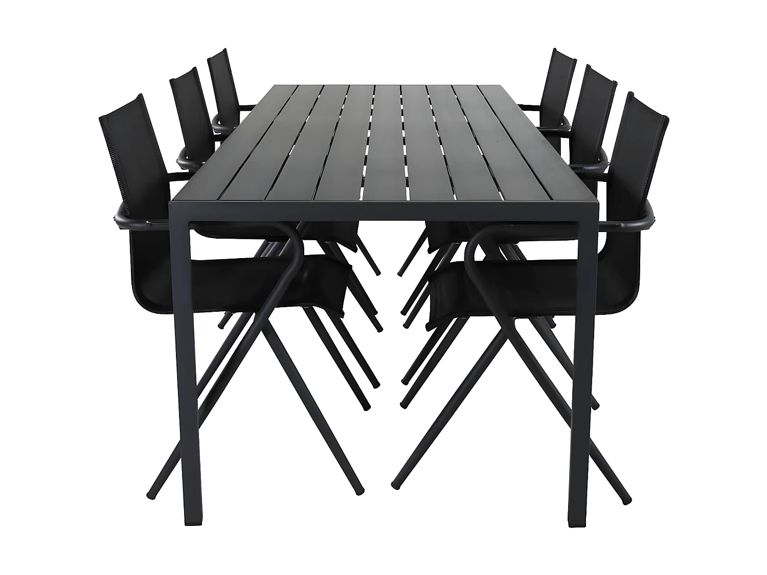 Break set de jardin table 90x205cm noir, 6 chaises Alina noir.