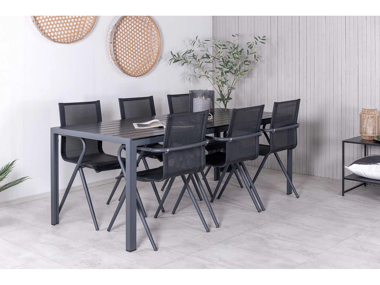 Break set de jardin table 90x205cm noir, 6 chaises Alina noir.