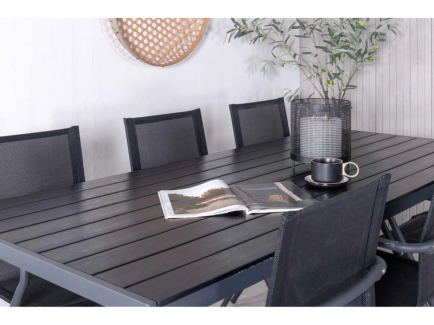 Break set de jardin table 90x205cm noir, 6 chaises Alina noir.