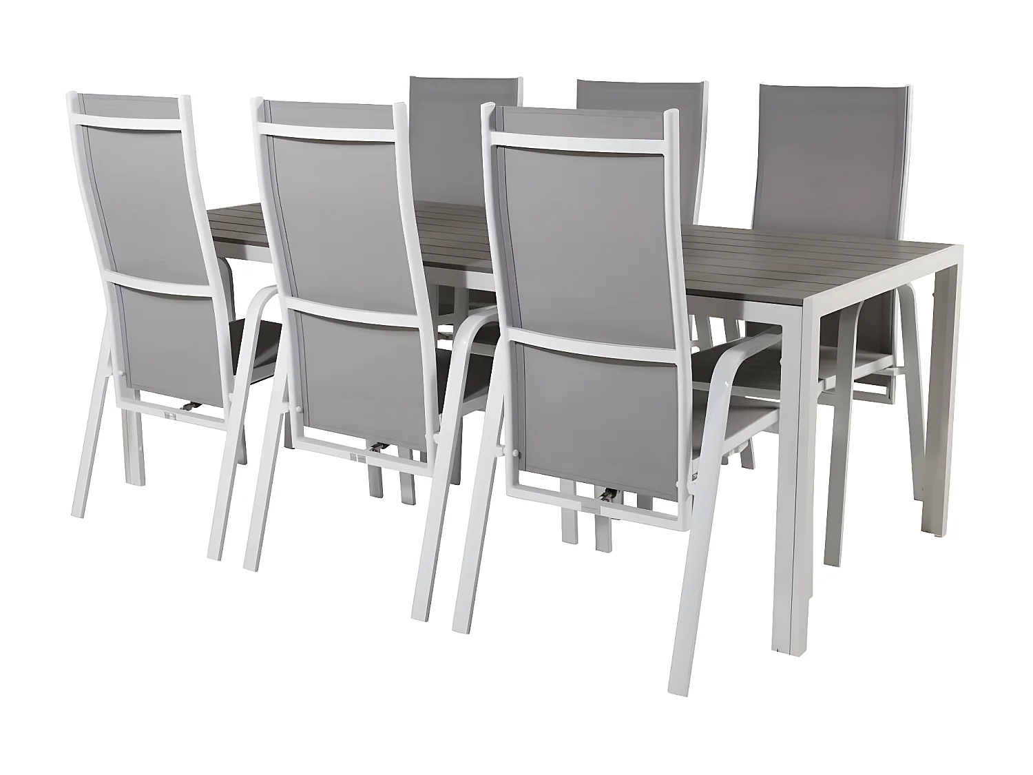 Break tuinmeubelset tafel 90x205cm grijs, 6 stoelen Copacabana grijs.