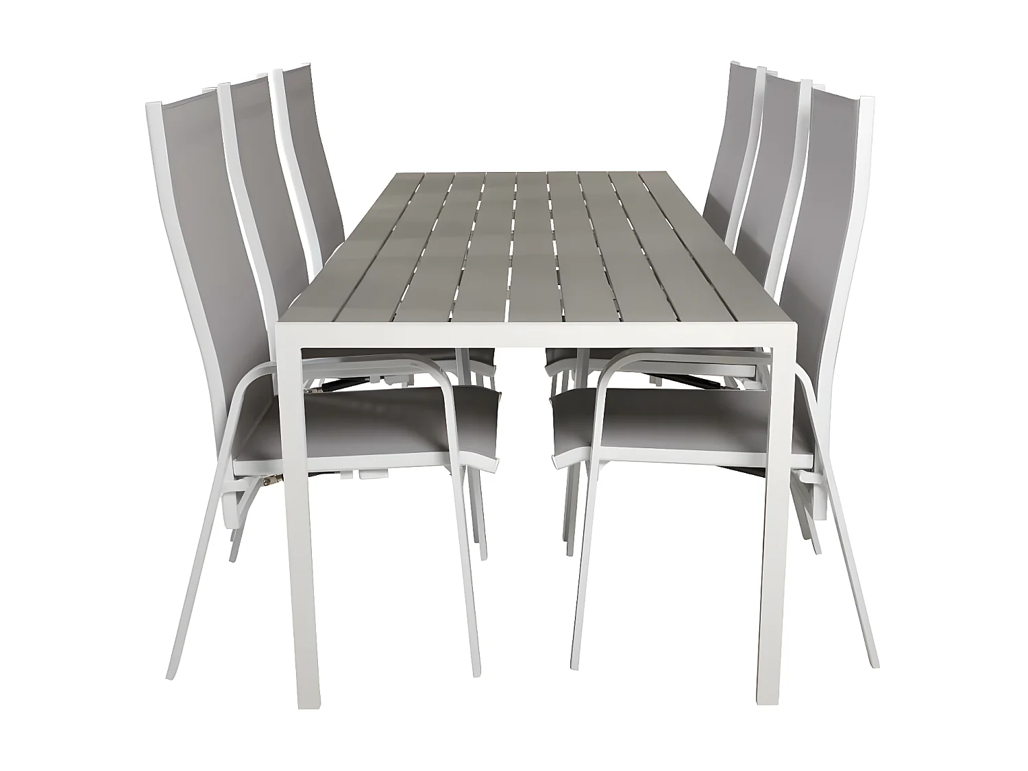 Break tuinmeubelset tafel 90x205cm grijs, 6 stoelen Copacabana grijs.