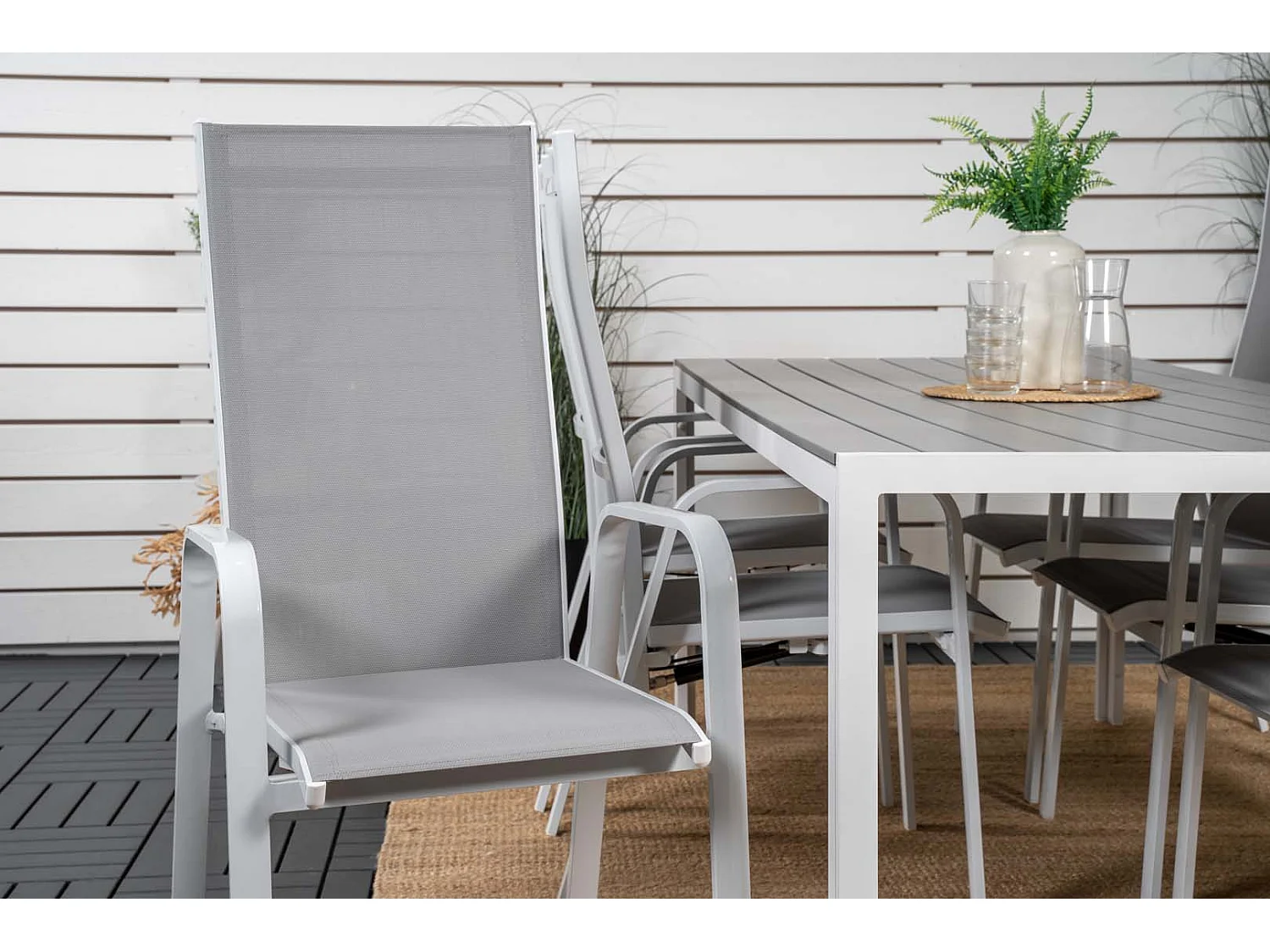 Break tuinmeubelset tafel 90x205cm grijs, 6 stoelen Copacabana grijs.