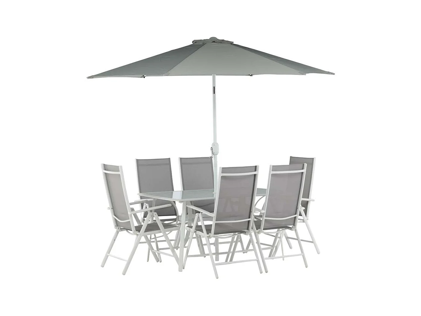 Brekki Gartenset Tisch 90x150cm weiß, 6 Stühle weiß.