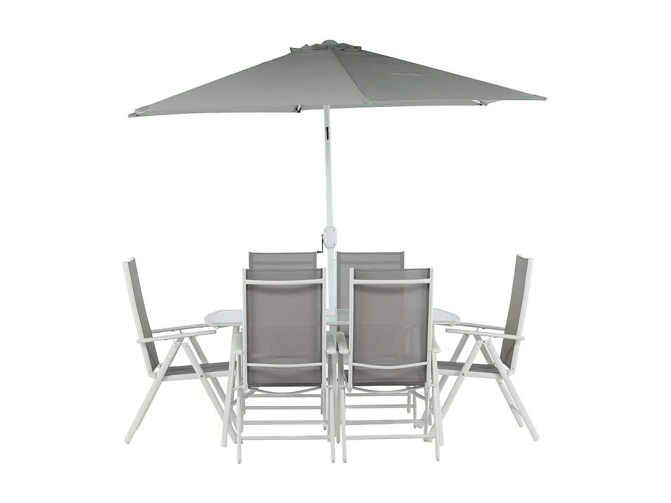 Brekki Gartenset Tisch 90x150cm weiß, 6 Stühle weiß.