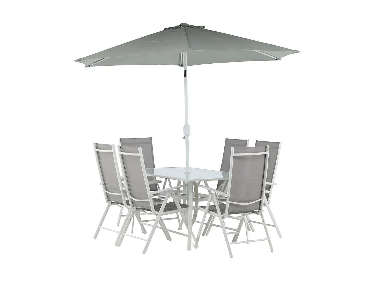 Brekki Gartenset Tisch 90x150cm weiß, 6 Stühle weiß.