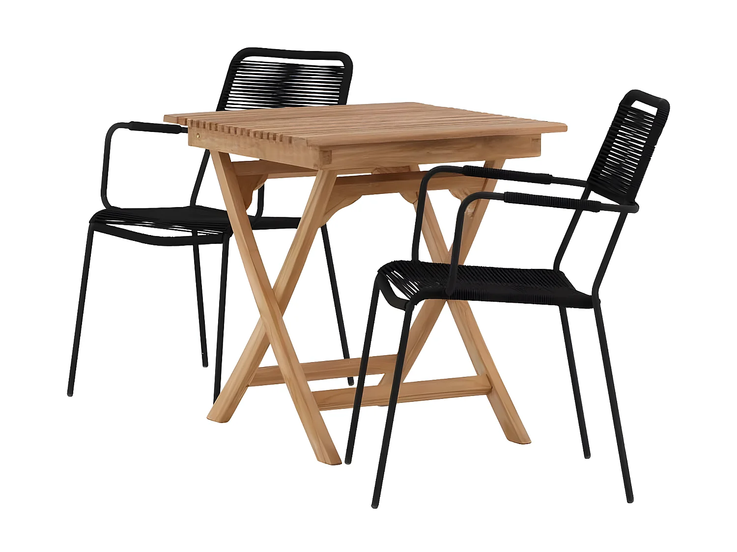 Ghana Gartenset Tisch, 2 Stühle  natur,schwarz.