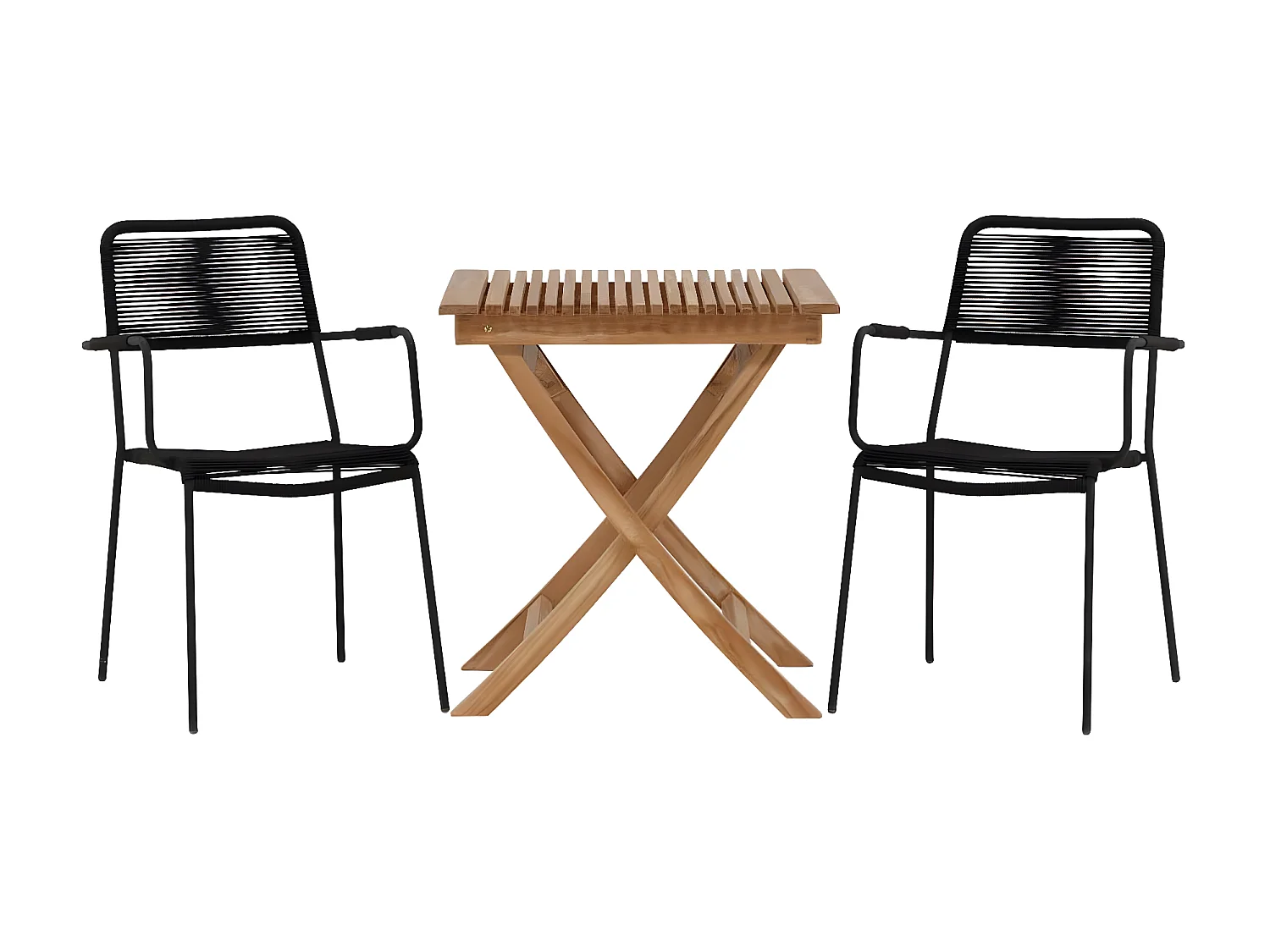 Ghana tuinmeubelset tafel, 2 stoelen naturel,zwart.