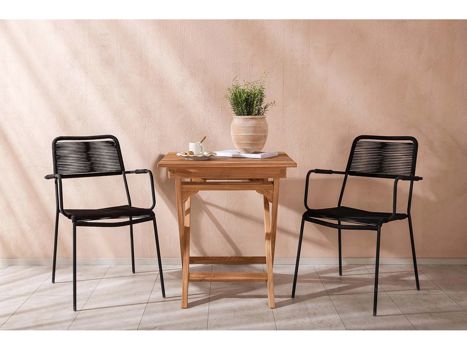 Ghana tuinmeubelset tafel, 2 stoelen naturel,zwart.