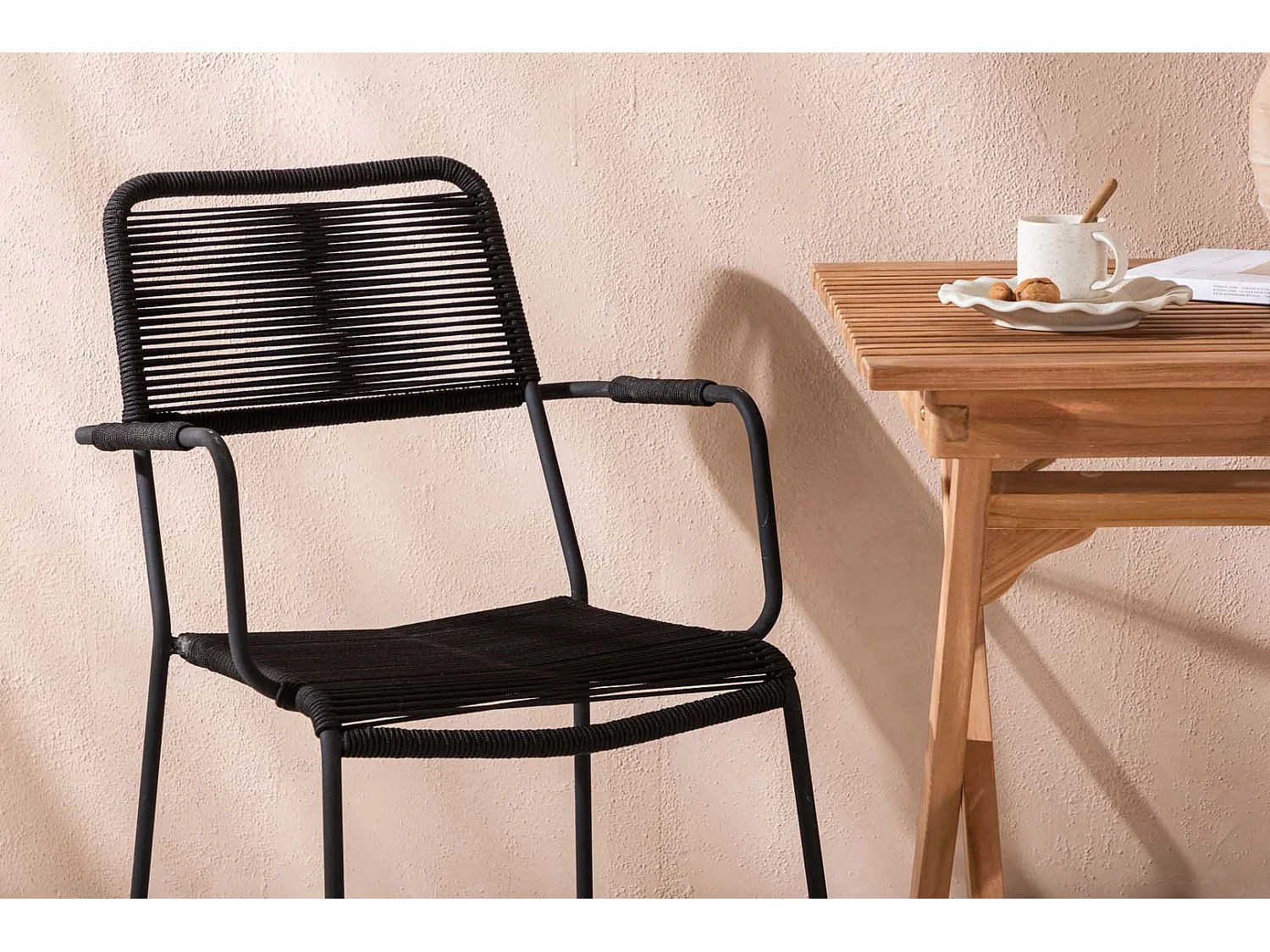 Ghana tuinmeubelset tafel, 2 stoelen naturel,zwart.