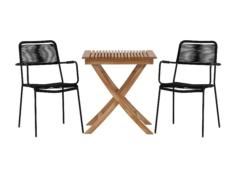 Ghana tuinmeubelset tafel, 2 stoelen naturel,zwart.