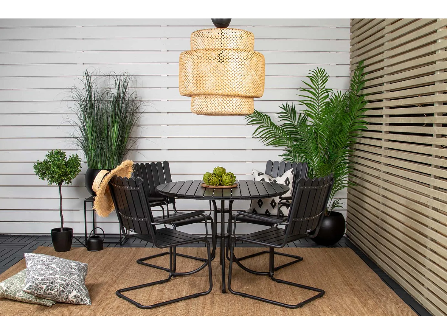 Holmsund set de jardin table Ø100cm noir, 4 chaises noir.