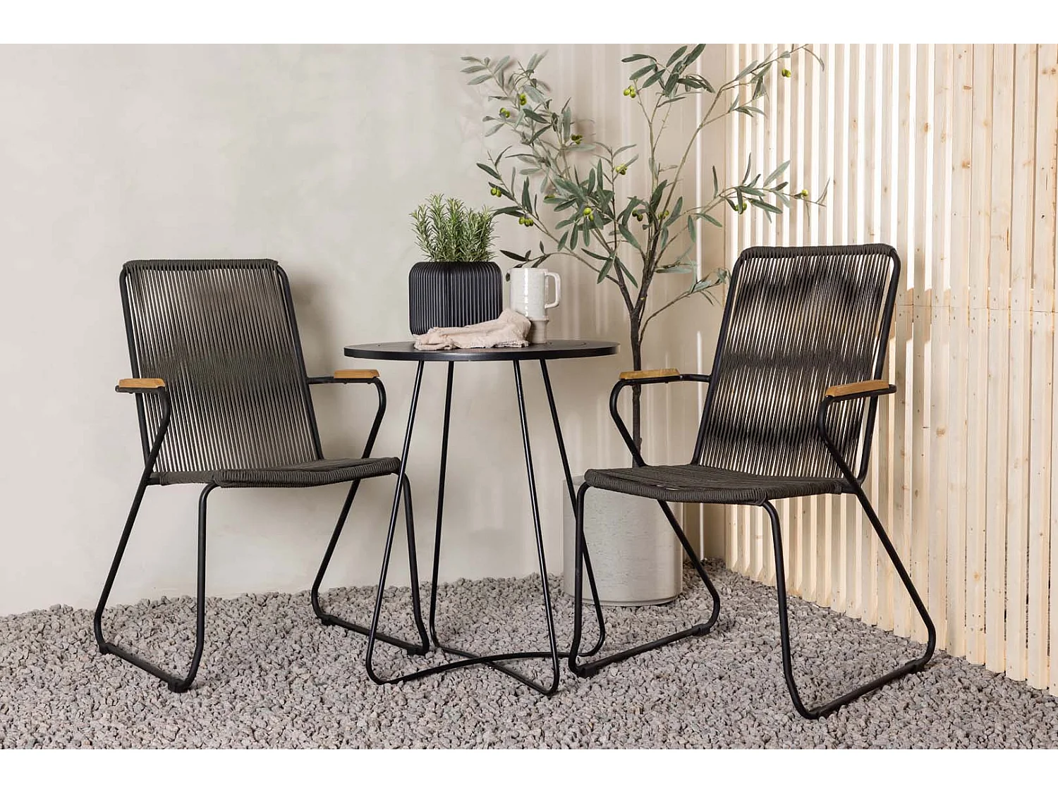 Bacong set de jardin table, 2 chaises noir.