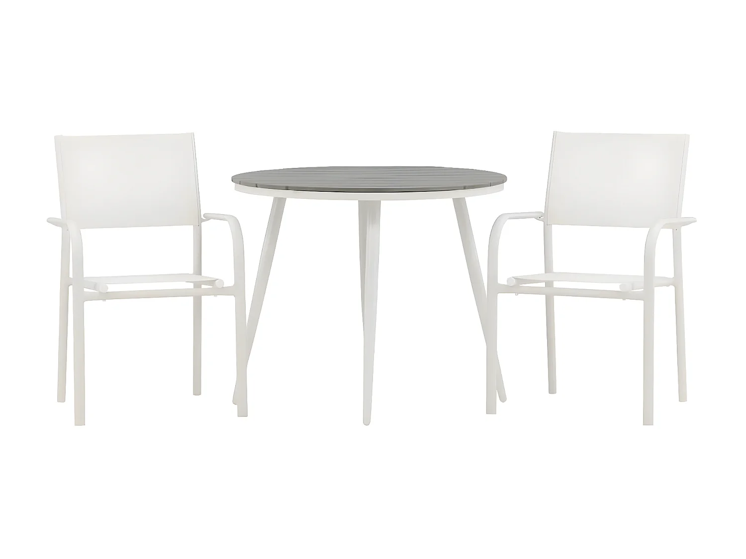 Break set de jardin table Ø90cm gris, 2 chaises Santorini blanc.