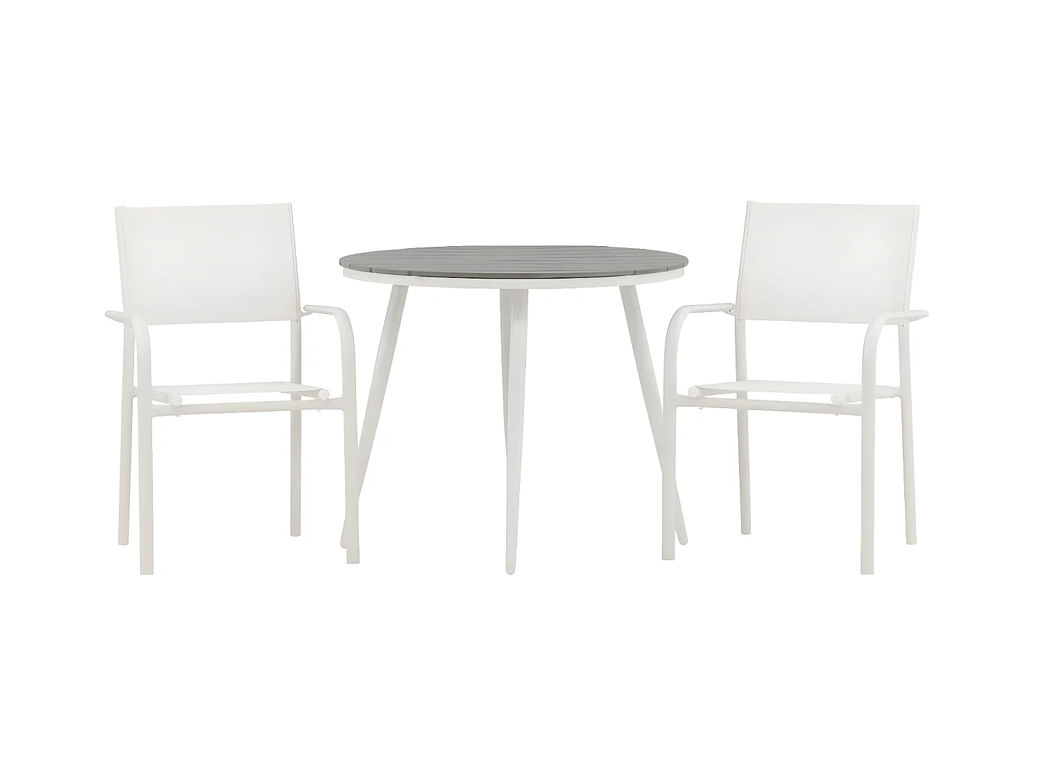 Break tuinmeubelset tafel Ø90cm grijs, 2 stoelen Santorini wit.