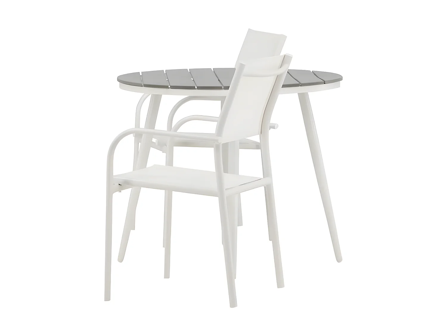 Break tuinmeubelset tafel Ø90cm grijs, 2 stoelen Santorini wit.