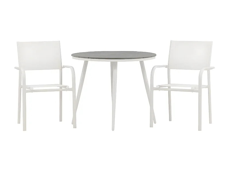 Break set de jardin table Ø90cm gris, 2 chaises Santorini blanc.