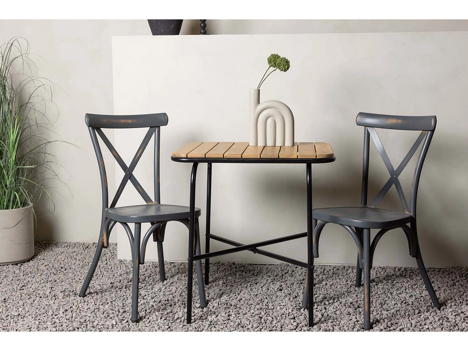 Holmbeck Gartenset Tisch, 2 Stühle  natur,dunkel grau.