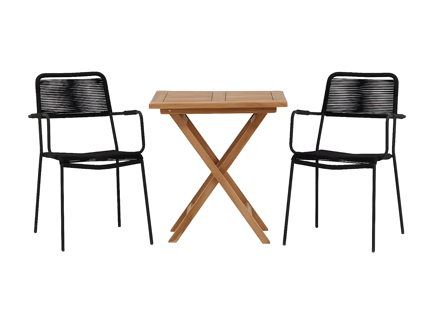 Kenya Gartenset Tisch, 2 Stühle  natur,schwarz.