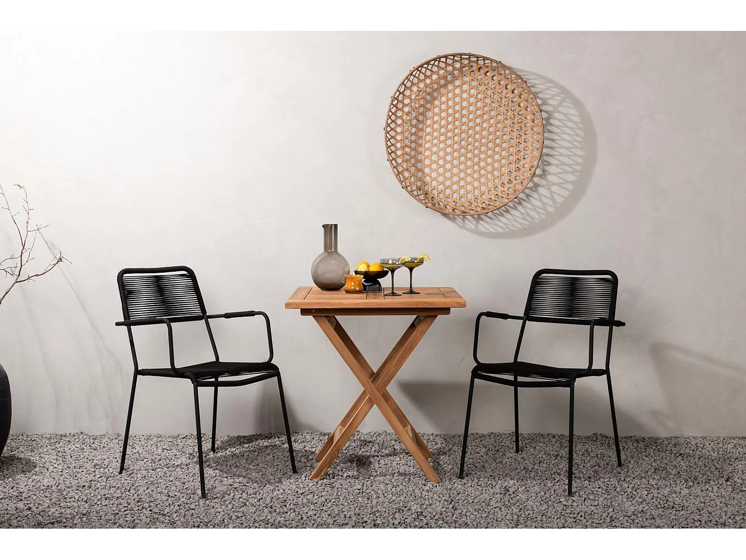 Kenya tuinmeubelset tafel, 2 stoelen naturel,zwart.