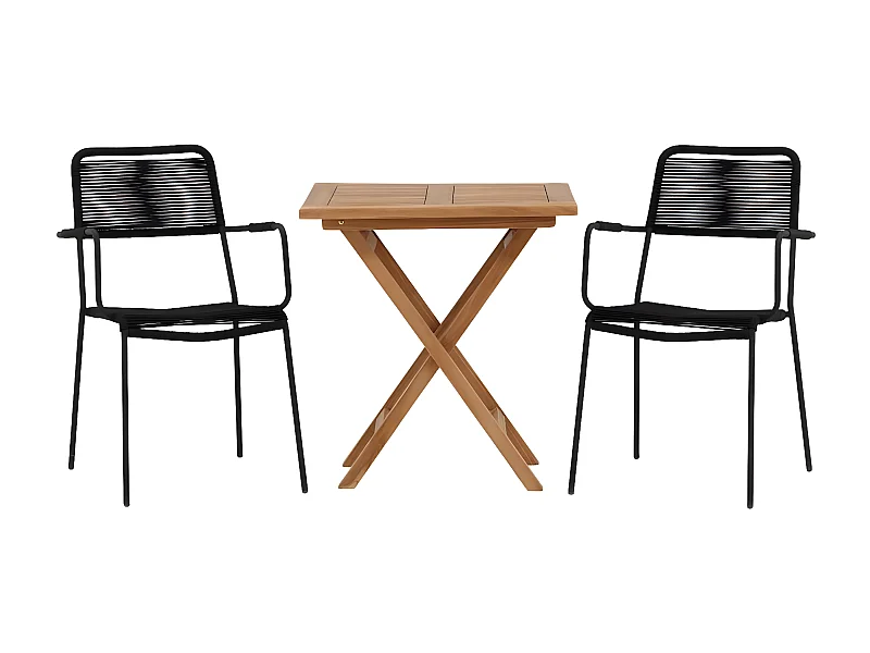 Kenya tuinmeubelset tafel, 2 stoelen naturel,zwart.