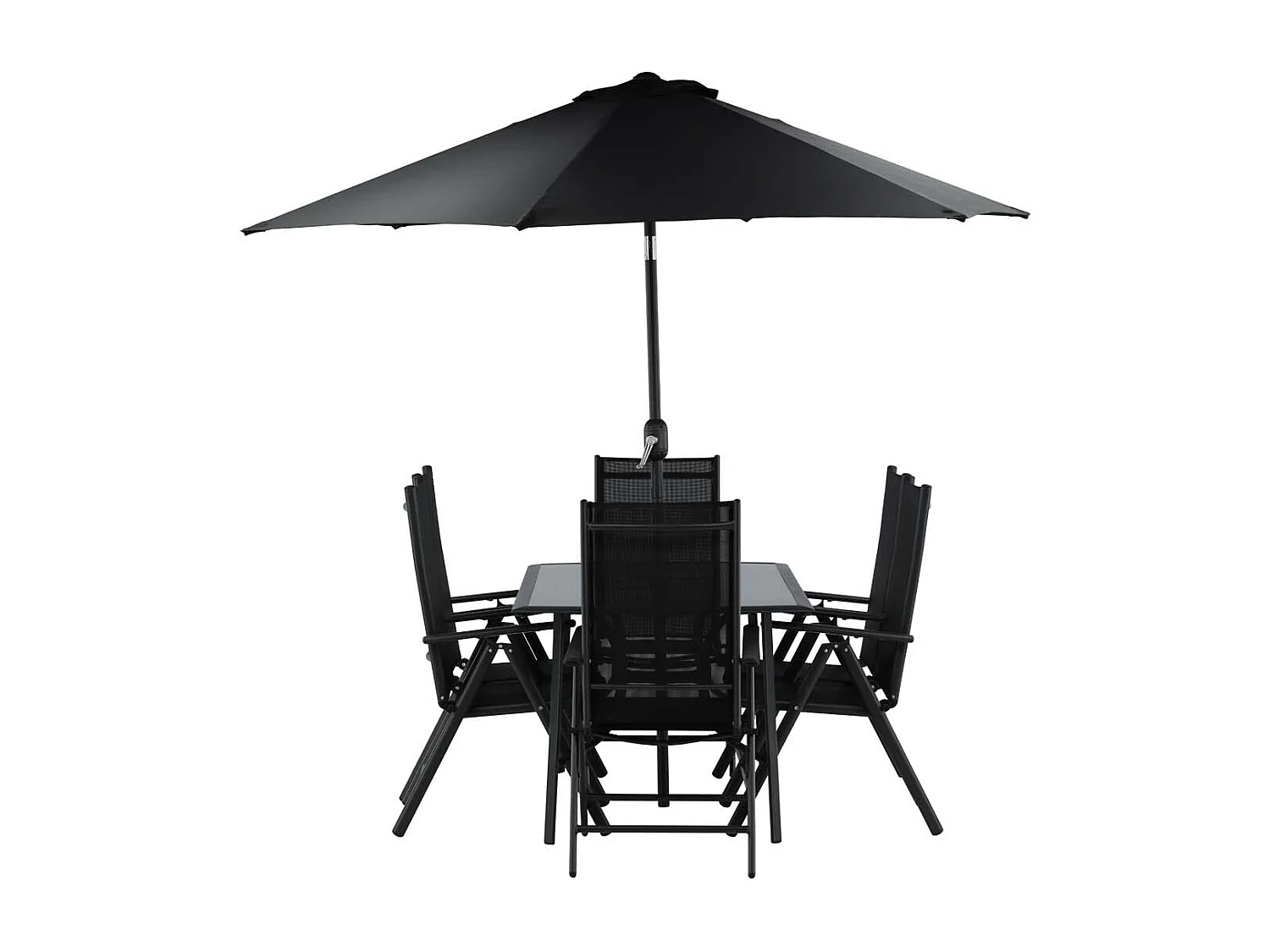 Brekki Gartenset Tisch 90x150cm schwarz, 6 Stühle schwarz.