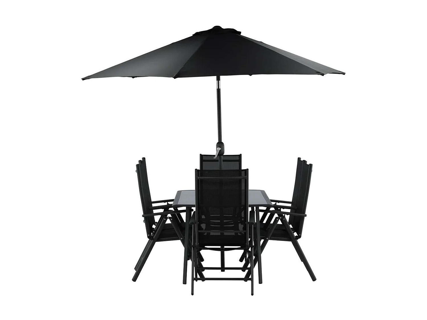 Brekki Gartenset Tisch 90x150cm schwarz, 6 Stühle schwarz.