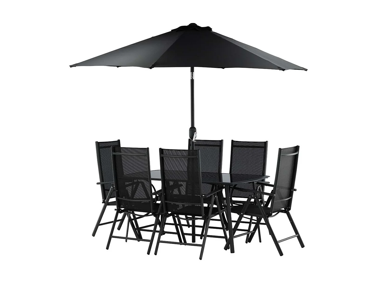 Brekki tuinmeubelset tafel 90x150cm zwart, 6 stoelen zwart.