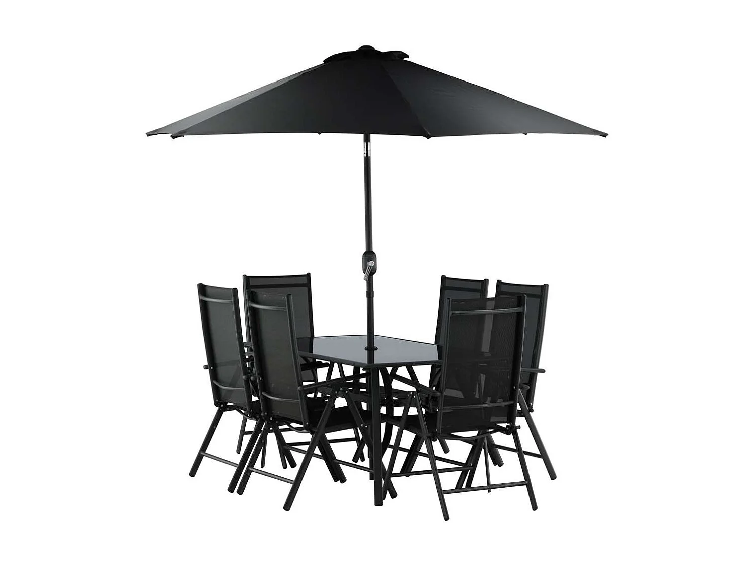 Brekki tuinmeubelset tafel 90x150cm zwart, 6 stoelen zwart.