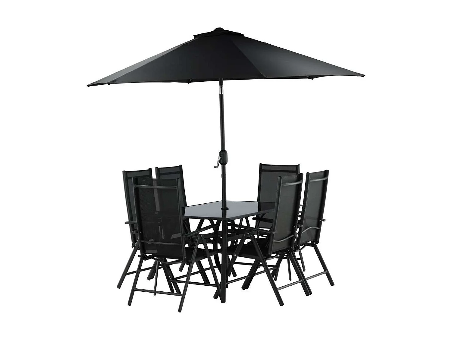 Brekki tuinmeubelset tafel 90x150cm zwart, 6 stoelen zwart.