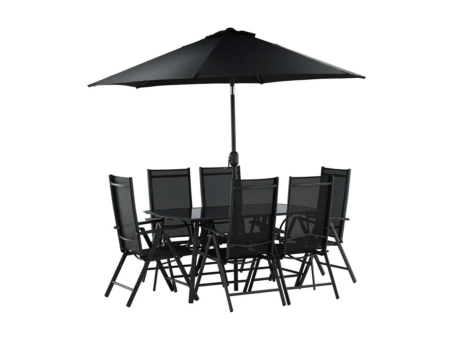 Brekki tuinmeubelset tafel 90x150cm zwart, 6 stoelen zwart.