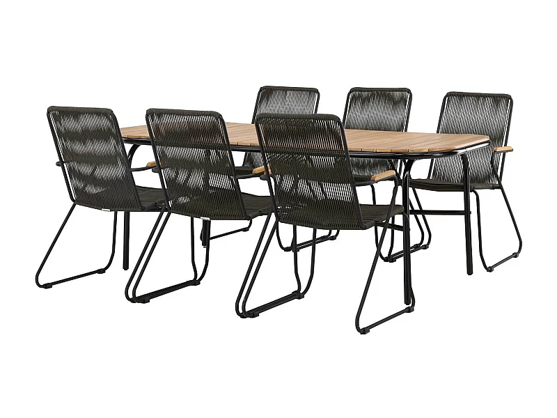 Holmbeck set de jardin table 90x200cm naturel, 6 chaises Bois noir.