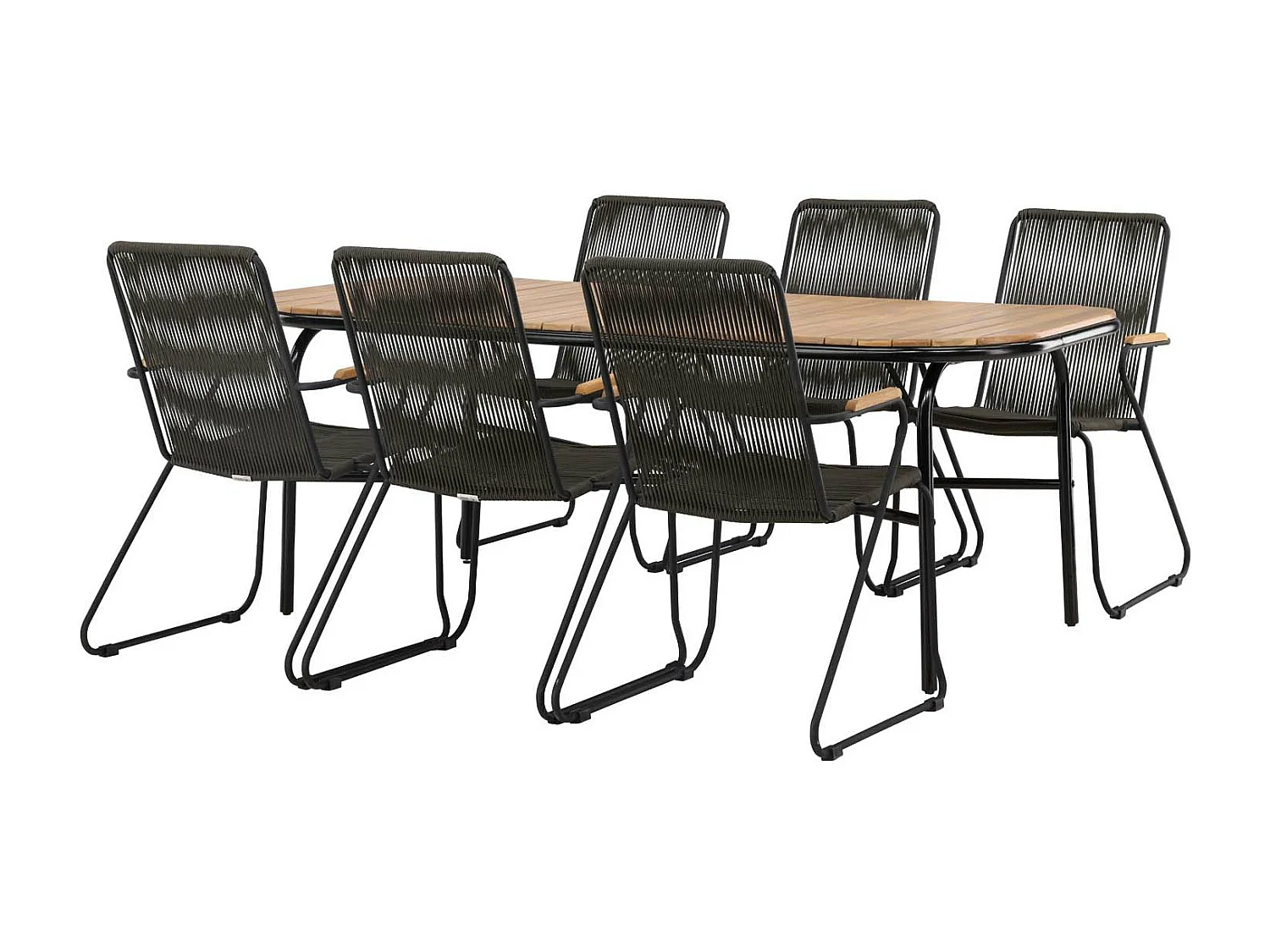 Holmbeck set de jardin table 90x200cm naturel, 6 chaises Bois noir.