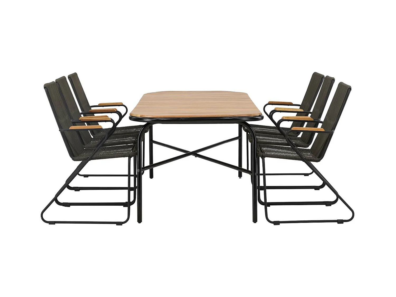 Holmbeck set de jardin table 90x200cm naturel, 6 chaises Bois noir.