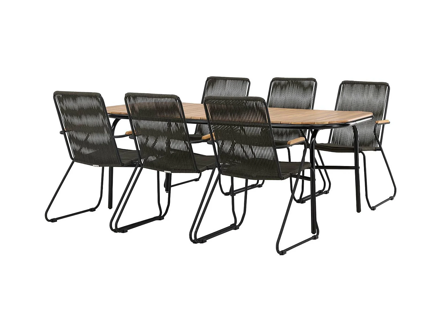 Holmbeck Gartenset Tisch 90x200cm natur, 6 Stühle Bois schwarz.