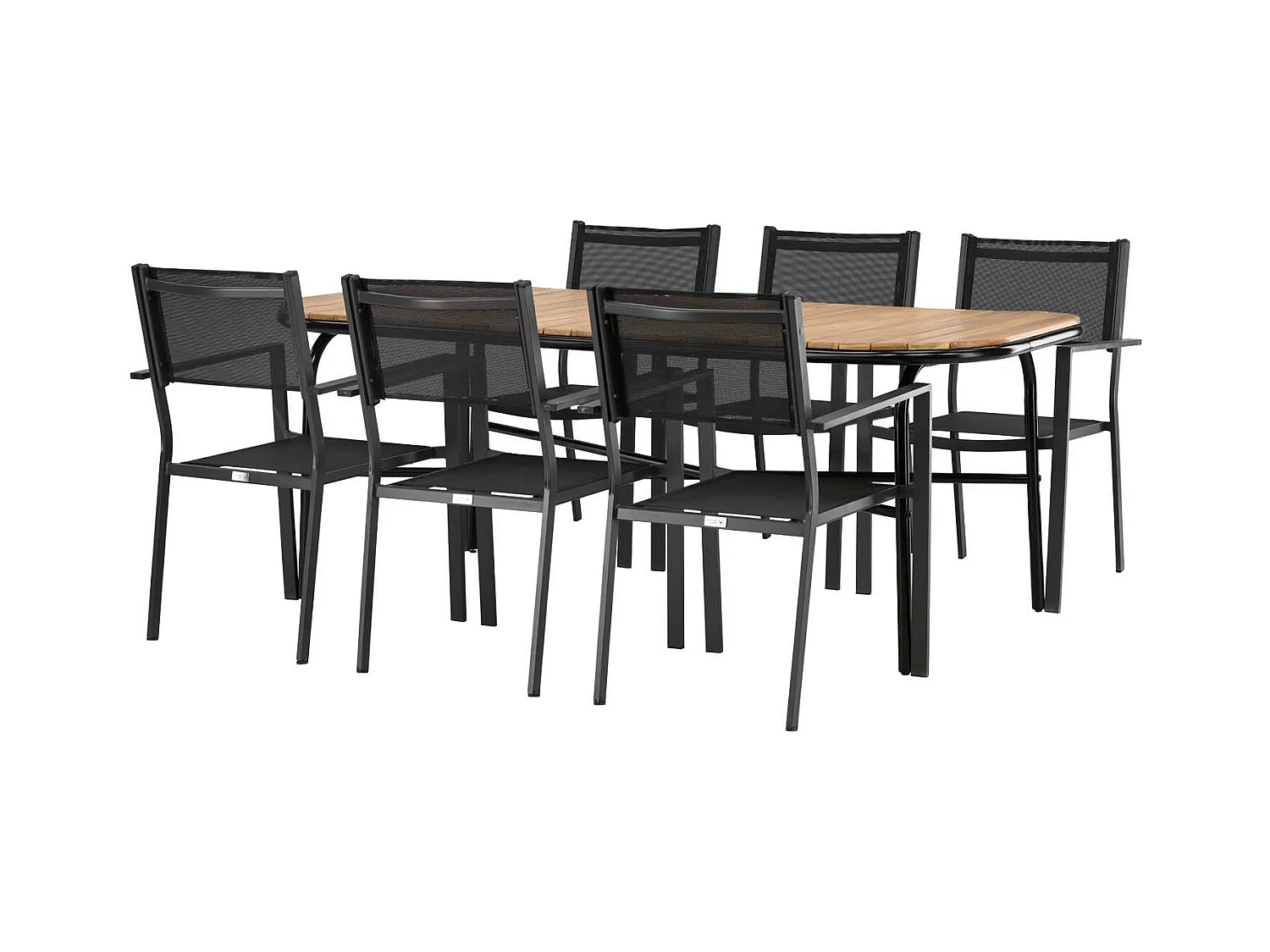 Holmbeck set de jardin table 90x200cm naturel, 6 chaises Copacabana noir.